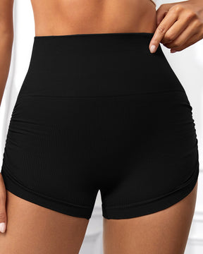 Seitlicher Kordelzug Hohe Taille Einfarbige Yoga Shorts mit Fäden