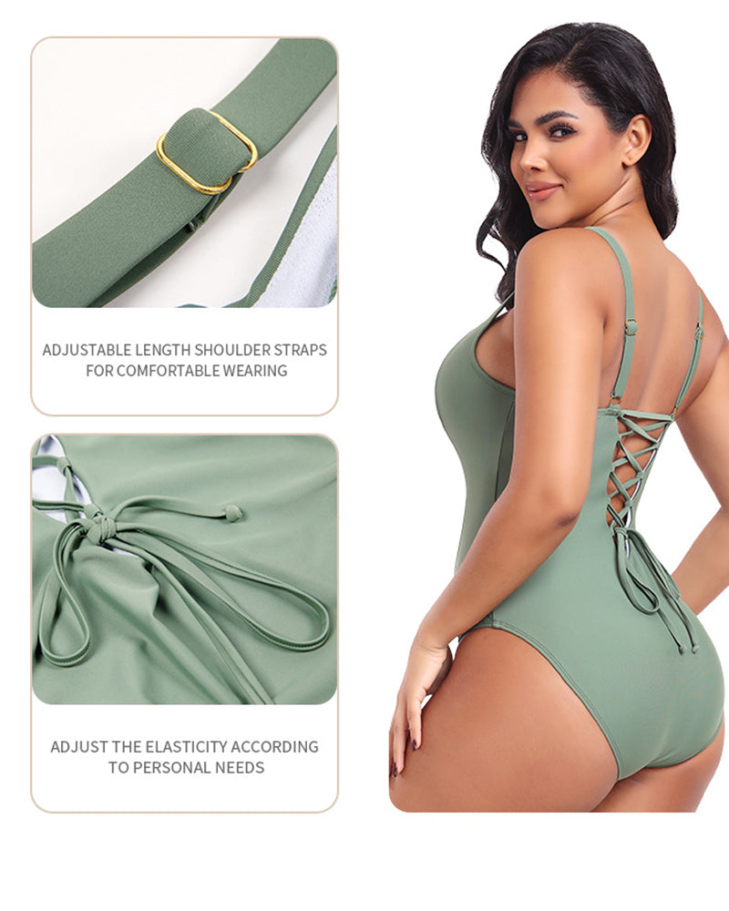 Shapshe® Sexy Einteiliger Badeanzug mit Schnürung auf der Rückseite und Formendem Badeanzug