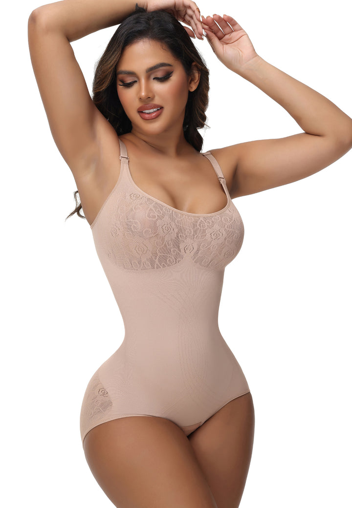 Shapshe® Damen Sexy Nahtloser Jacquard Bodysuit Bauchweg Spaghettiträgern Shapewear