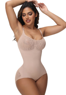 Damen Sexy Nahtloser Jacquard Bodysuit Bauchweg Spaghettiträgern Shapewear