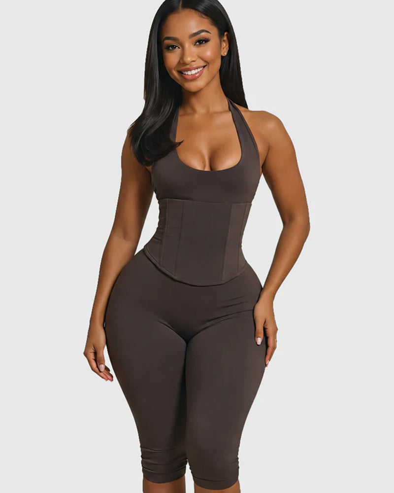 Hourglass Figure The Corset Body Shaper Waist Cincher Capri Jumpsuit Two-Piece Set