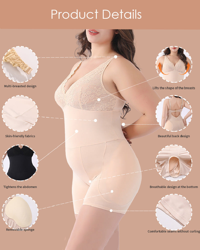 Rückenfreie Push-Up BH Bauchweg Offenem Schritt Shapewear Mit Abnehmbaren Po-Polstern