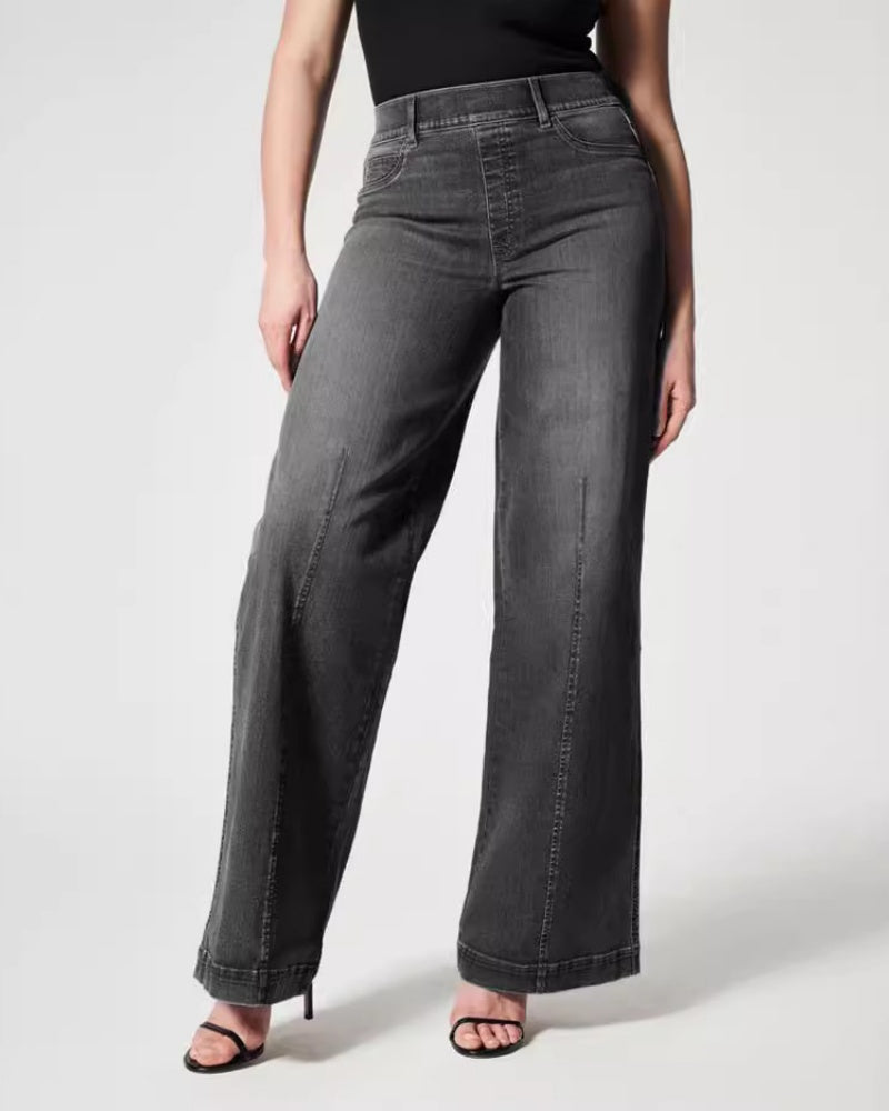 Jeans mit Weitem Bein Mittlerer Taille und Hohem Gummibund