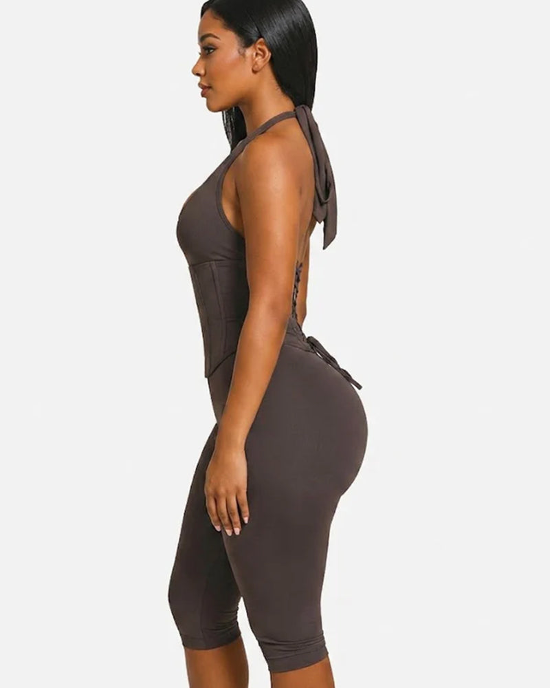 Hourglass Figure The Corset Body Shaper Waist Cincher Capri Jumpsuit Two-Piece Set