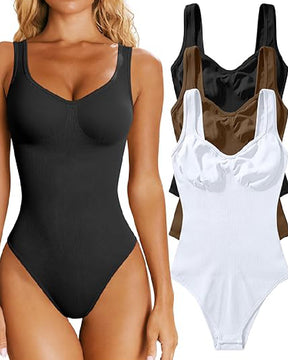 Damen Sexy Gerippt Ärmellos Bauchweg Tanktops Bodysuits