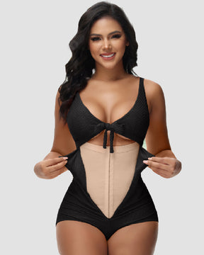 Damen Bauchweg Badeanzug Cut-Out Knoten Vorne Push Up Eingebauter Shapewear Badeanzug