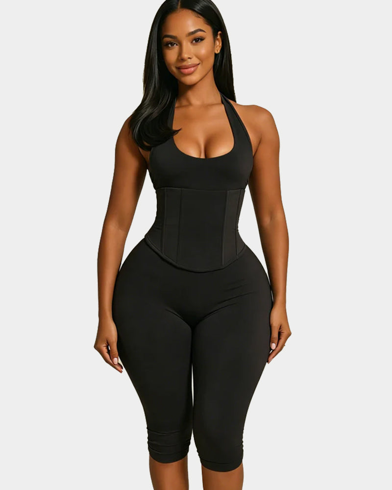 Hourglass Figure The Corset Body Shaper Waist Cincher Capri Jumpsuit Two-Piece Set
