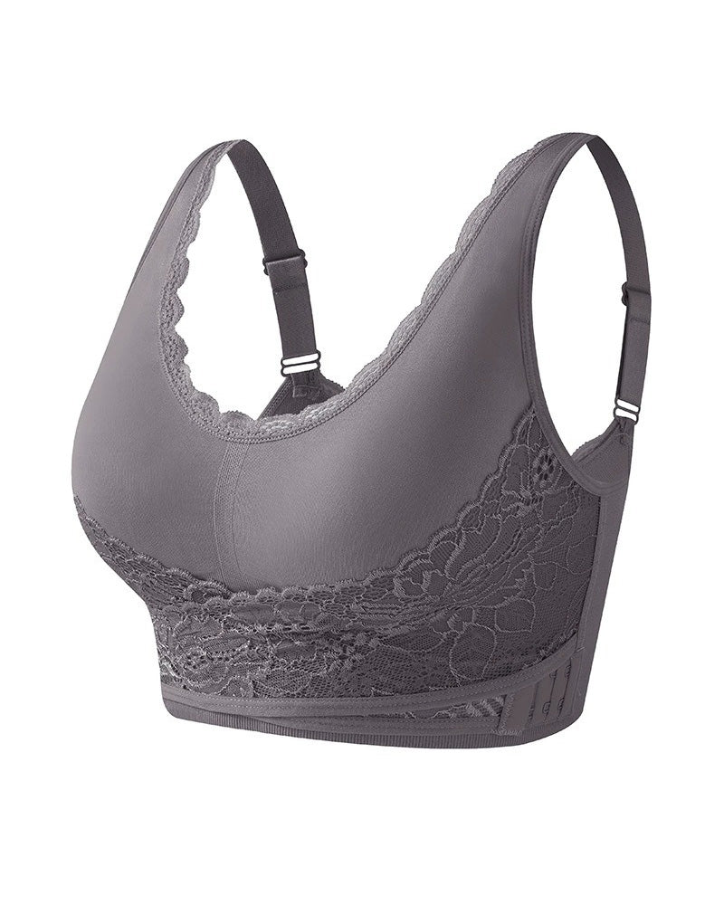 Vorne Kreuzen Verstellbarer Seitlicher Schnalle Spitzen BH Bequemer Sport Push-Up BH