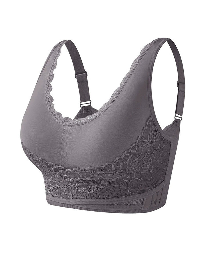 Vorne Kreuzen Verstellbarer Seitlicher Schnalle Spitzen BH Bequemer Sport Push-Up BH