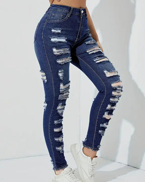 Zerrissene Hochelastische Skinny Jeans mit Raw Edge