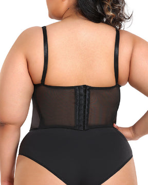 Damen Sexy Mesh Korsett Top Überbrust Bügel Stäbchen Push Up Bustier