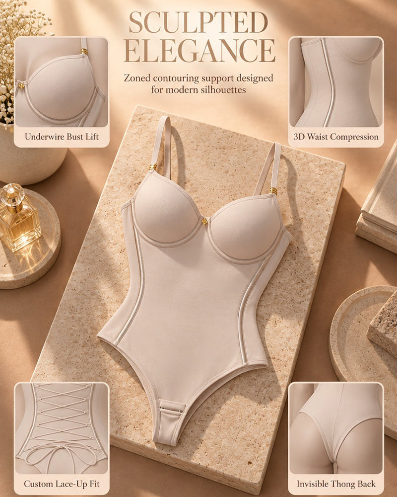 Shapshe® Adjustable Strap Thong Bodysuit Lace Up Back Tummy Control Shapewear
