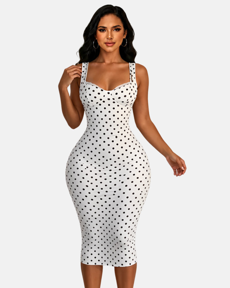Women's Sexy Slim-Fit Stretchy Classic Polka Dot Hourglass Maxi Dress (Upgraded fabric)