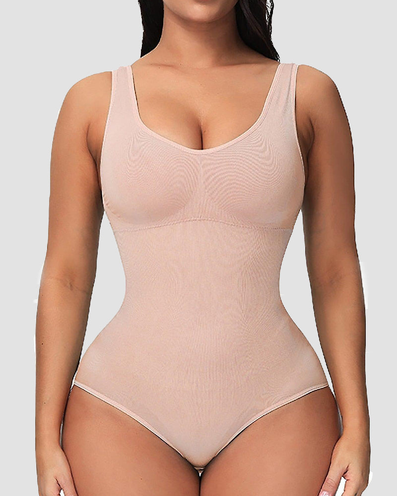 Bauchkontrolle formende Tanga Tanktop Shapewear Bodysuits mit U-Ausschnitt