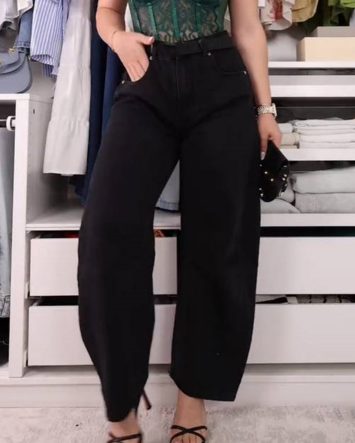 Stylische Verwaschene Scimitar Jeans mit Weitem Bein und Mittlerer Taille (Vorverkauf)