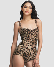 Shapshe® Sexy Leopard Picot Besatz Bodysuit Balconette Ausschnitt Dehnbar Shapewear