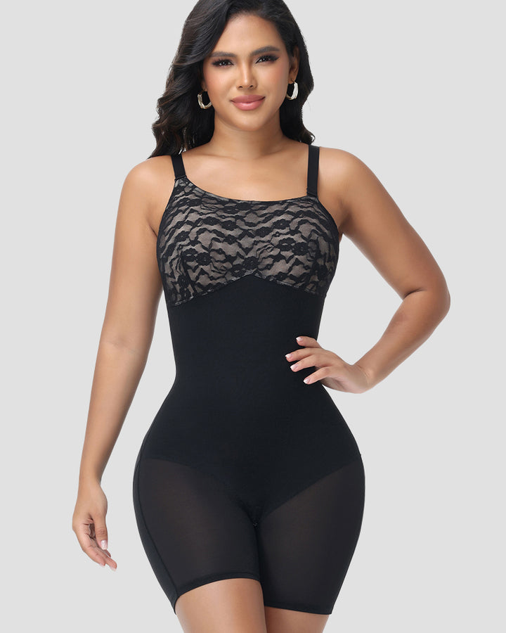 Shapshe® Shapewear Bodysuit mit Spitzen Patchwork und Bauchkontrolle und Beweglichen Trägern (Vorverkauf)