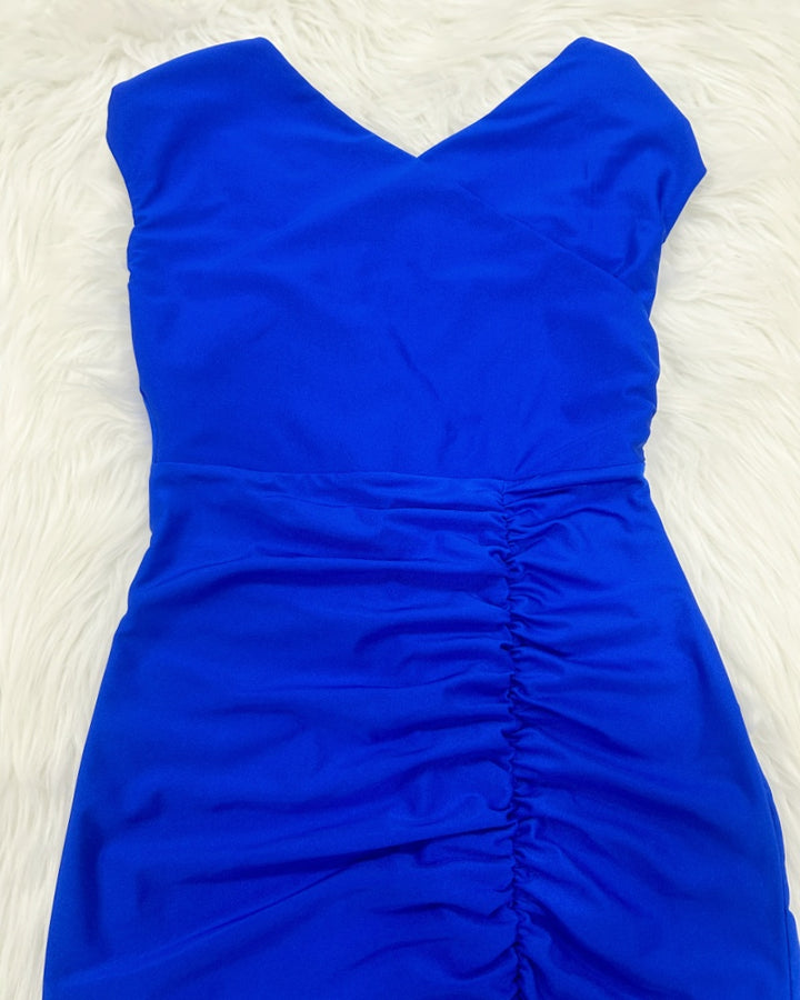 Schulterfreies Maxikleid V Ausschnitt Rüschen Seitenschlitz