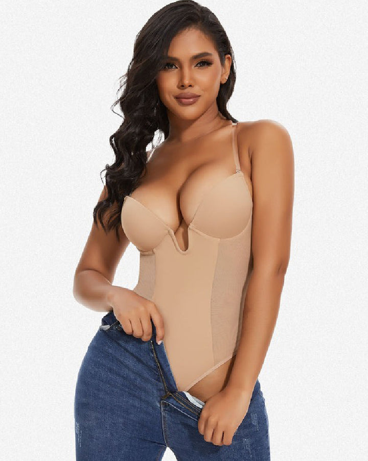 Shapshe® Damen Tiefem V-Ausschnitt Shapewear U-förmigem Rücken Nahtloser Tanga Bodysuit