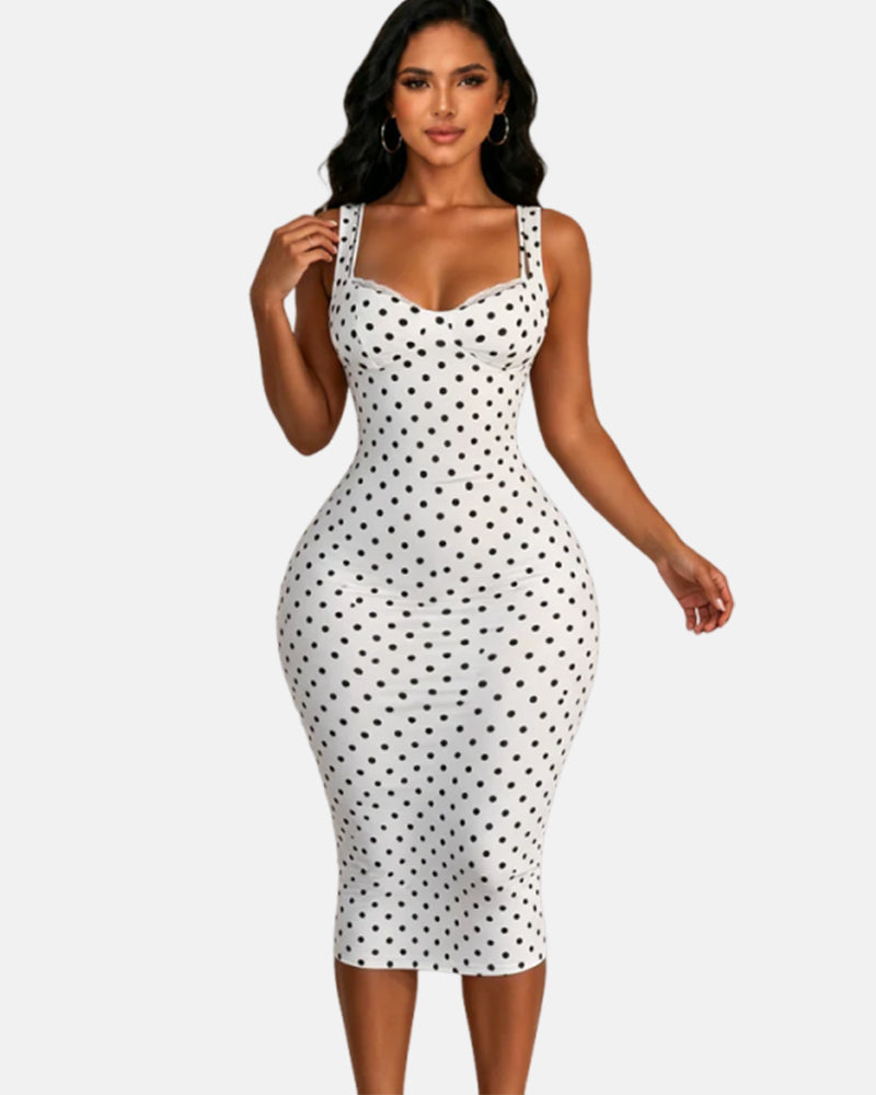Women's Sexy Slim-Fit Stretchy Classic Polka Dot Hourglass Maxi Dress