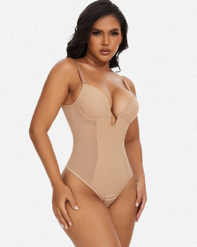 Damen Tiefem V-Ausschnitt Shapewear U-förmigem Rücken Nahtloser Tanga Bodysuit