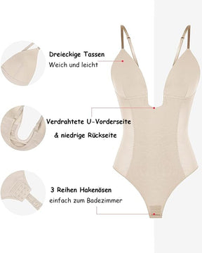 Damen Tiefem V-Ausschnitt Shapewear U-förmigem Rücken Nahtloser Tanga Bodysuit