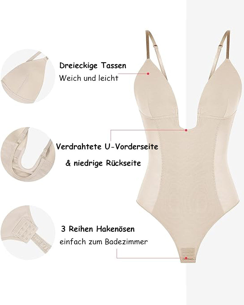 Damen Tiefem V-Ausschnitt Shapewear U-förmigem Rücken Nahtloser Tanga Bodysuit