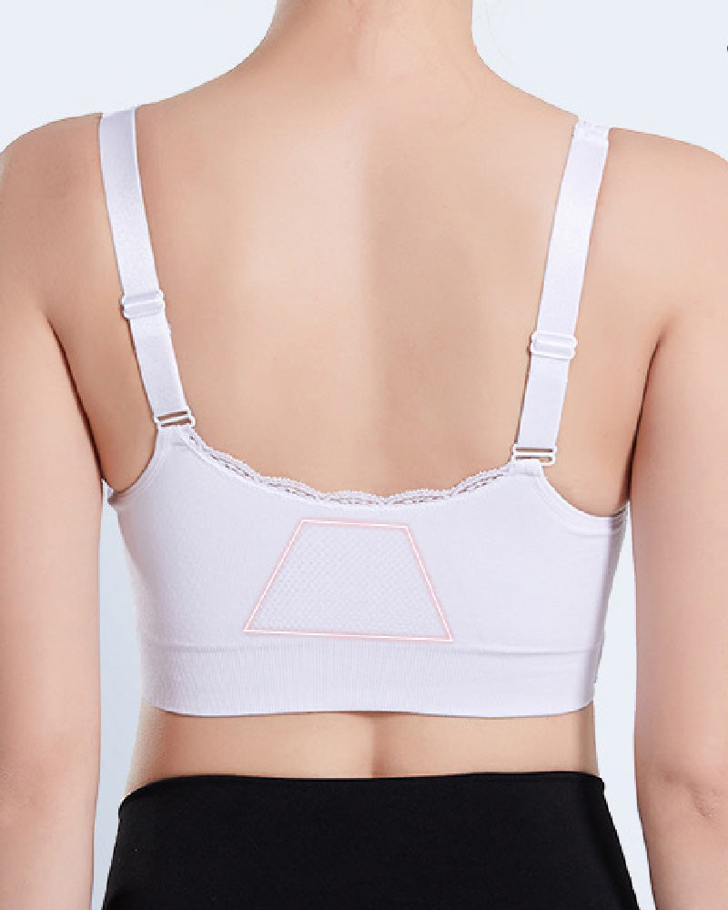 Vorne Kreuzen Verstellbarer Seitlicher Schnalle Spitzen BH Bequemer Sport Push-Up BH
