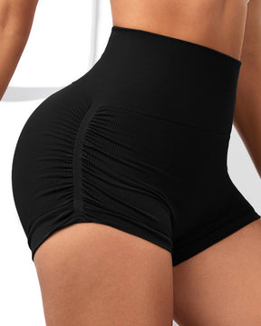 Seitlicher Kordelzug Hohe Taille Einfarbige Yoga Shorts mit Fäden