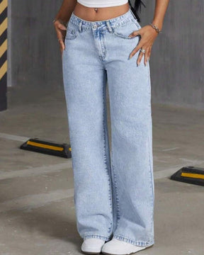 Lässige Verwaschene Jeans mit Weitem Bein und Bestickter Schleifentasche Passend zu Allen Outfits (Vorverkauf)