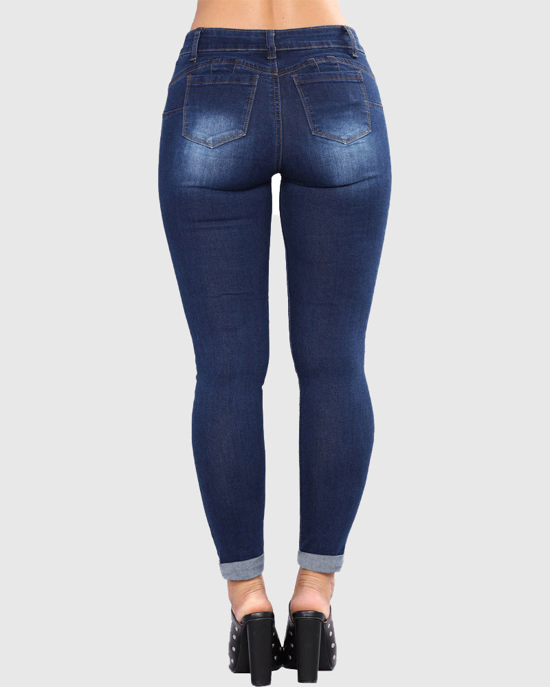 Slim Fit Hip Lift Skinny Jeans mit Löchern für Damen