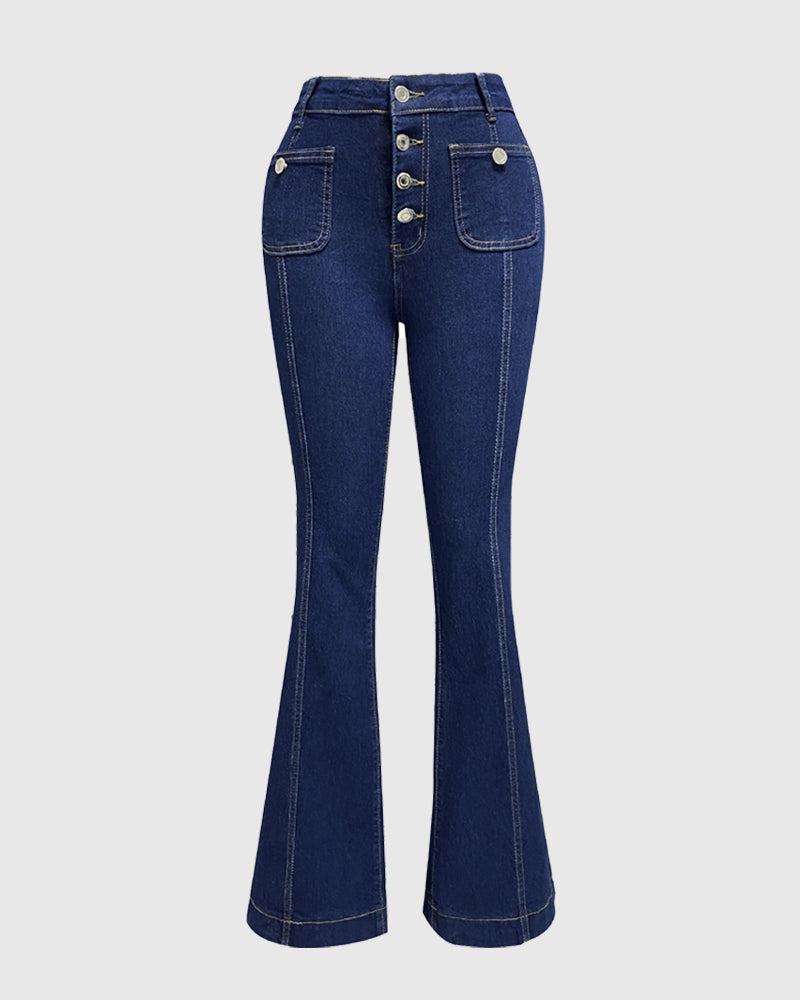 Damen Jeans mit Knopfleiste und Hoher Taille im Slim Fit