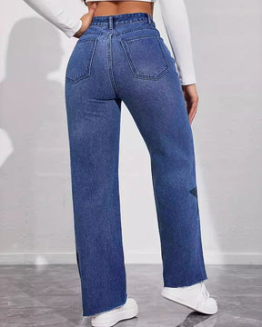 Lässige und Bequeme Jeans mit Geradem Bein und Hoher Taille mit Sternenmuster