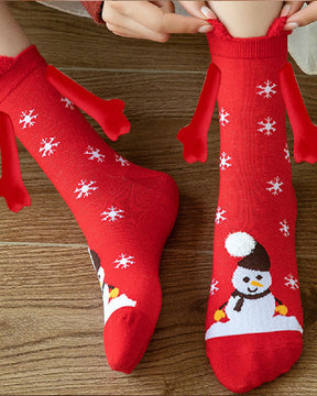 Weihnachtsmuster Cartoon Magnetischen Händen Socken Unisex Mittellange Baumwollsocken