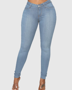 Übergroße Elastische Skinny-Jeans mit Hoher Taille und Hüftbetonung Verwaschene Skinny-Jeans