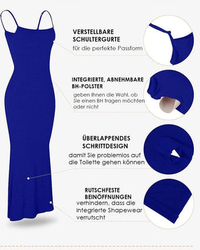 Damen 2 in 1 Spaghetti Langes Shapewear Kleid Bauchweg Ärmelloses Figurbetontes Kleid