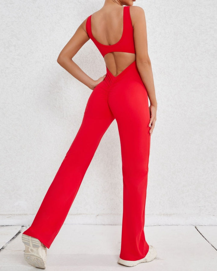 Sportlicher Yoga-Jumpsuit mit Ausgestelltem Bein und Hohlem Rücken