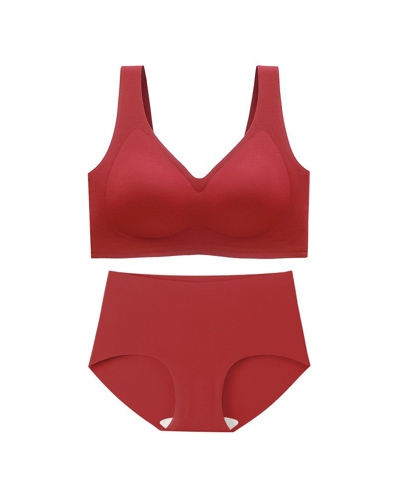 Damen Bügelloses Unterwäsche Set Nahtlose Komfort Alltag BHs Mit Hoher Taille Slips