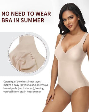 Damen Bauchweg Nahtloser Sommer Eisseide Bodysuit Kompressions V-Ausschnitt Body Shaper