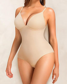 Tiefem V-Ausschnitt Glatter Bauchweg Bodysuit Shapewear Mit Integriertem BH