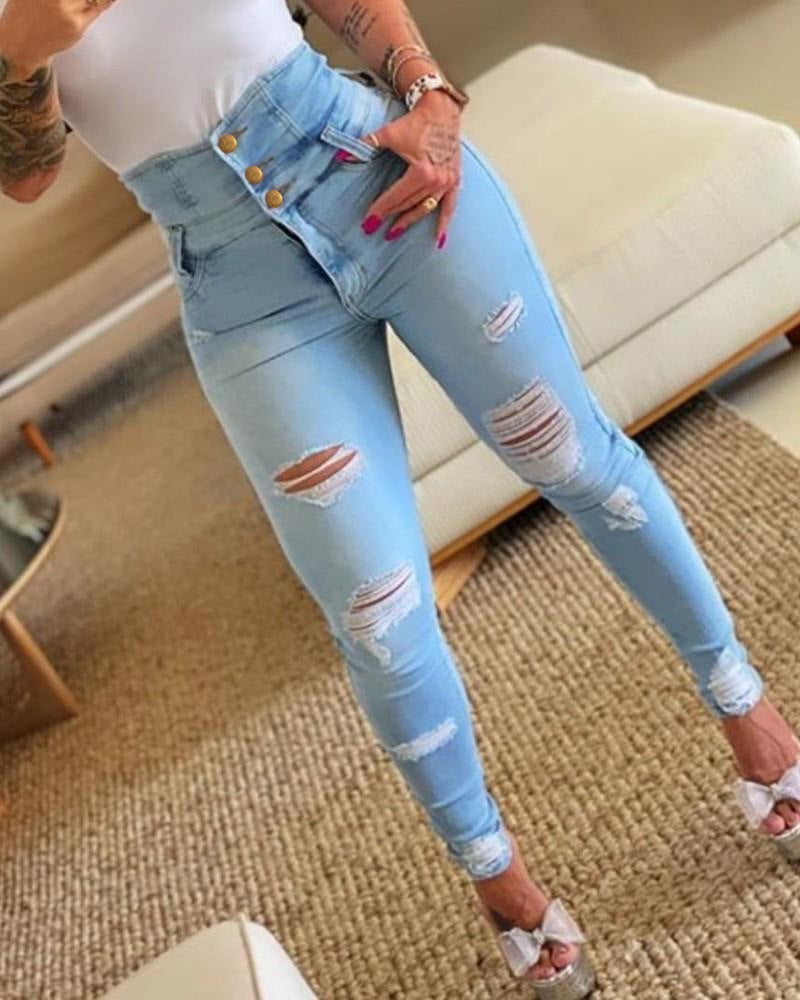 Skinny Jeans im Used Look mit Hoher Taille für Damen