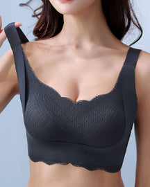 Nahtloser Push Up Ohne Bügel BH Ultradünner Sexy Spitze Wellenbesatz Bralette