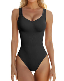 Damen Sexy Gerippt Ärmellos Bauchweg Tanktops Bodysuits