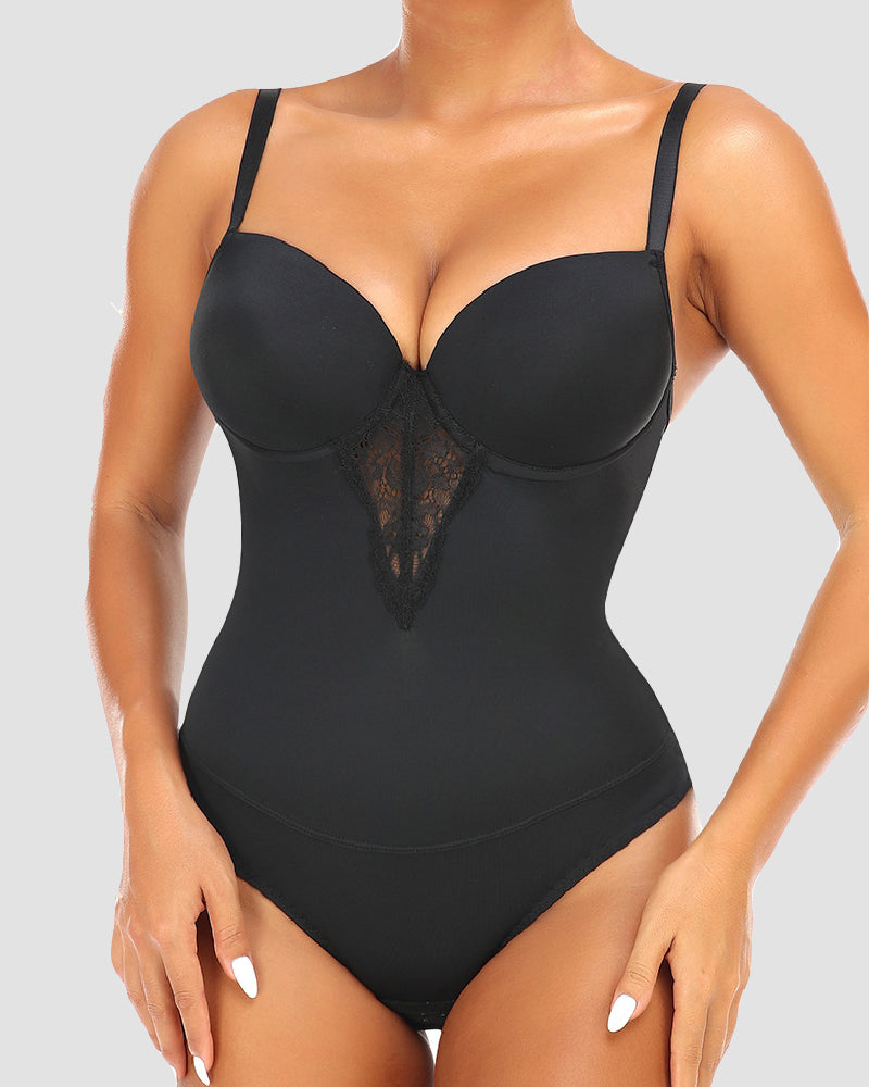 Damen Tiefem Rücken Body Spitzennähten Bauchweg Slip Shapewear Mit Integriertem BH