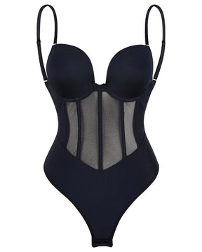 Sexy Mesh Shapewear Korsett Rückenfreier Tanga Bodysuit Mit Integriertem BH