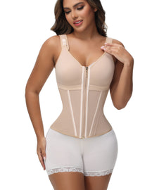 Damen Stäbchen Latex Reißverschluss Korsett Bauchkontrolle Body Shaper Weste Mit BH