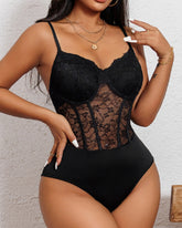 Sexy Knochen Förmiger Spitzen Bodysuit Hohl Ärmellos Tiefem Rücken Shapewear