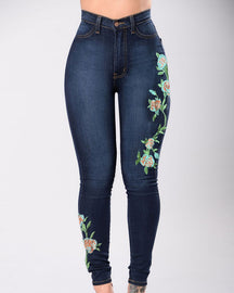 Slim-Fit-Jeans mit Hoher Taille und Stickerei