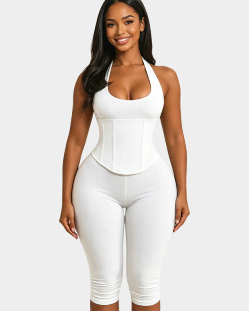Hourglass Figure The Corset Body Shaper Waist Cincher Capri Jumpsuit Two-Piece Set