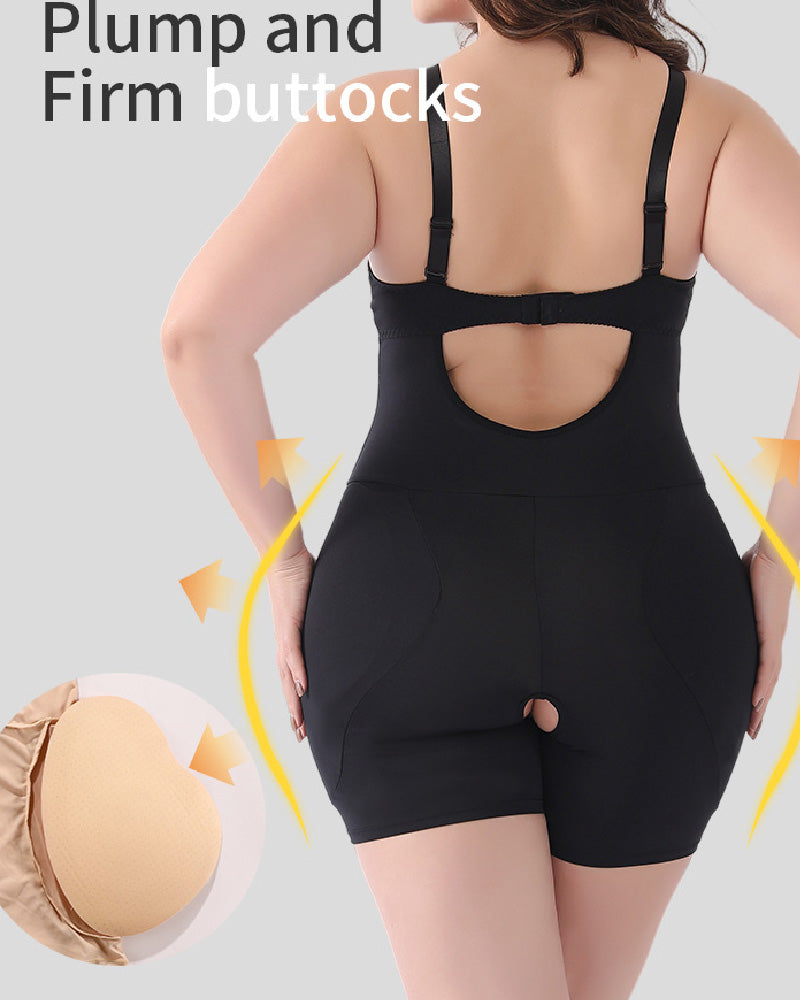 Rückenfreie Push-Up BH Bauchweg Offenem Schritt Shapewear Mit Abnehmbaren Po-Polstern